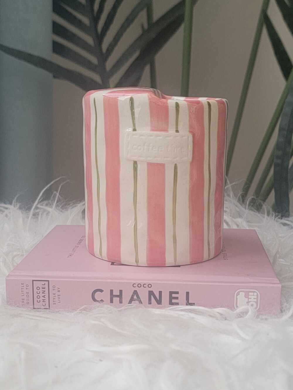 Coffee Time Pink & Green Striped Ceramic Mug